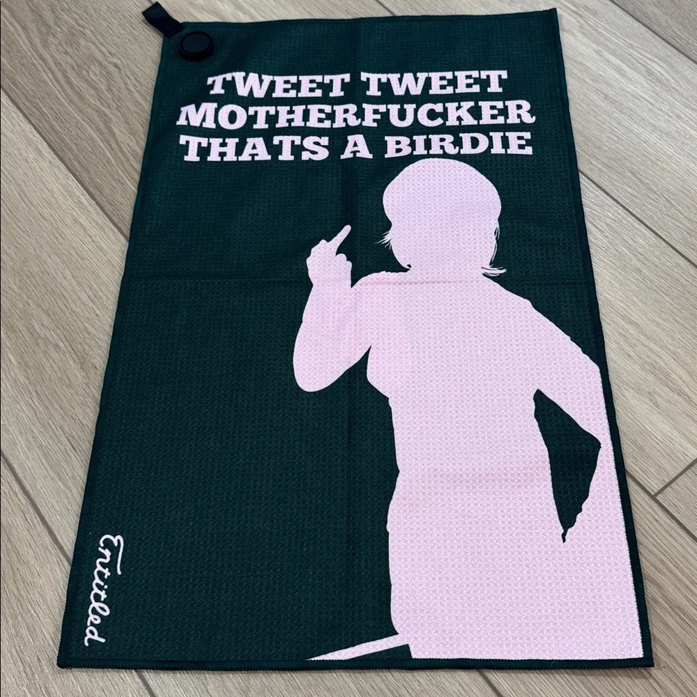 Entitled TWEET TWEET GOLF TOWEL WITH MAGNET Golf Fitness Green Pink funny
